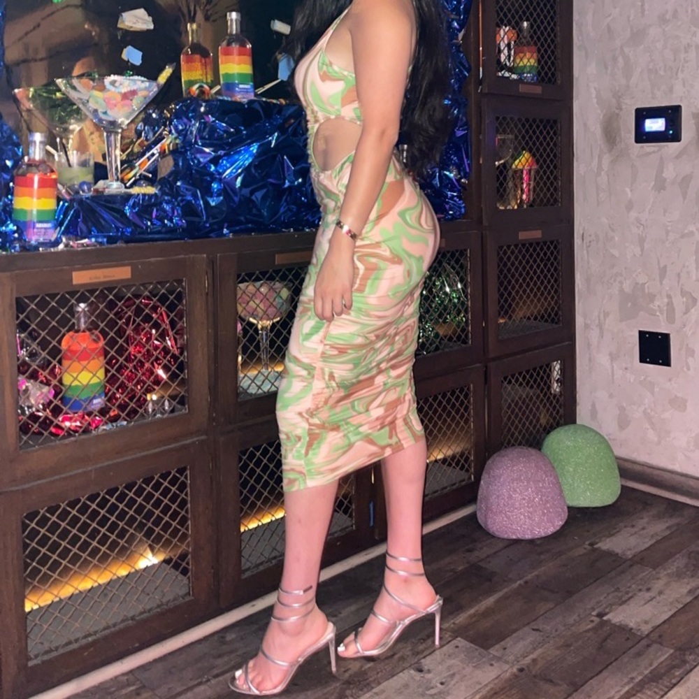 SHEIN green abstract cut out midi dress